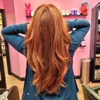 Long copper layered hairstyle