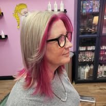 Silver blonde with pink accents